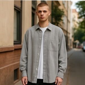Traveler Technology Mens 20 37/38 Gray Checkered‎ Wrinkle Resistant Button Down
